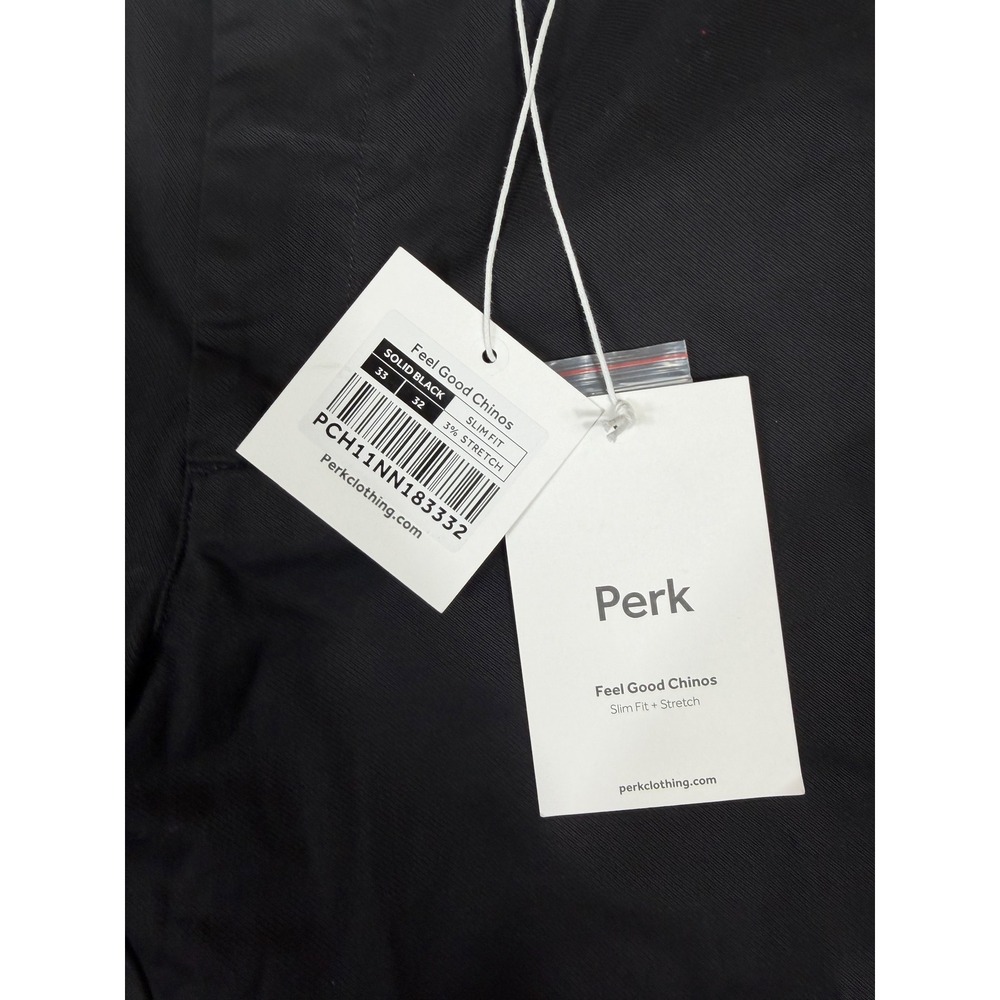 Perk Feel Good Chinos NWT Mens 33x32 Black Cotton Twill Slim Fit Stretch Pants - Picture 8 of 11